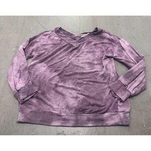 Lime & Chili Sweatshirt Women Purple Tie Dye Stretch V-Neck Rib Hem Cuffs Active